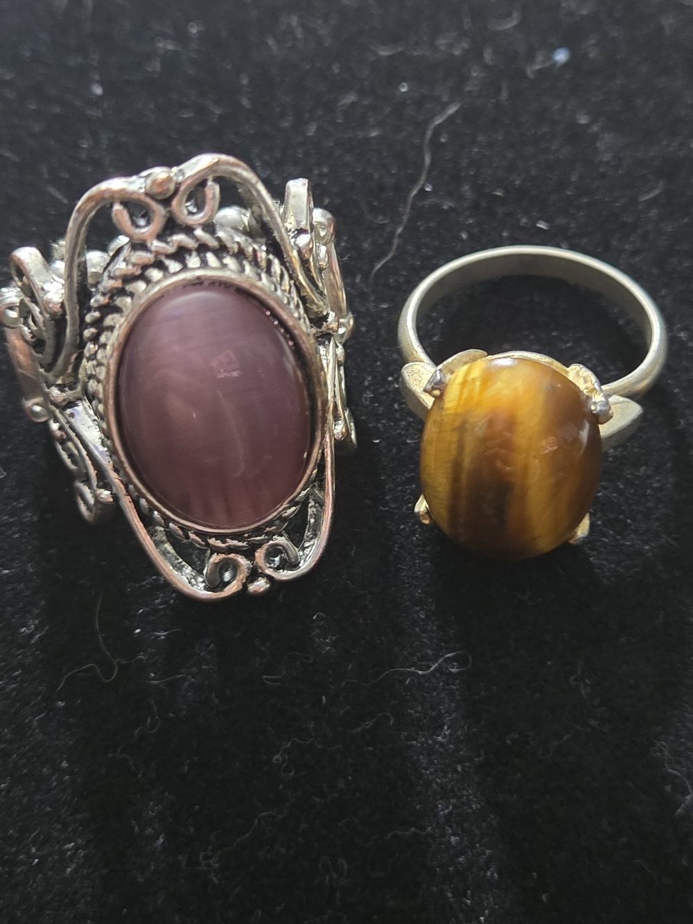 Vintage Silver Tone Filigree Stone Rings- Unbranded